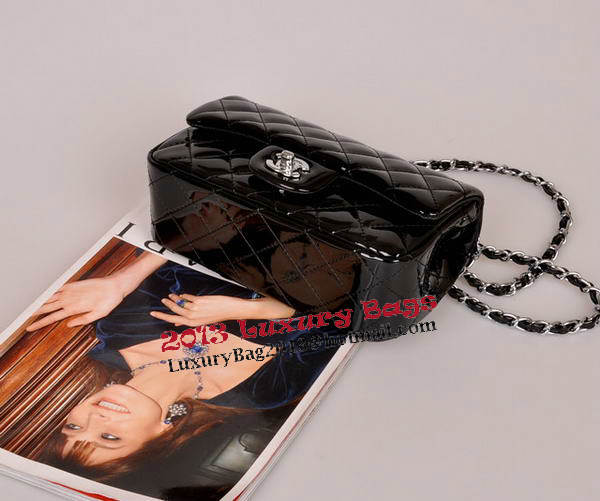 Chanel mini Classic Flap Bag Black Patent Leather 1117 Silver Chanel mini Classic Flap Bag Black Patent Leather 1117 Silver