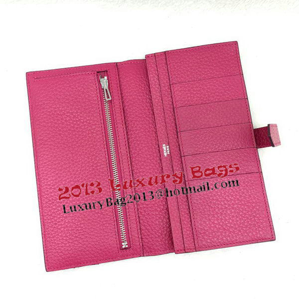 Hermes Bearn Japonaise Bi-Fold Wallet Litchi Leather A208 Rose Hermes Bearn Japonaise Bi-Fold Wallet Litchi Leather A208 Rose