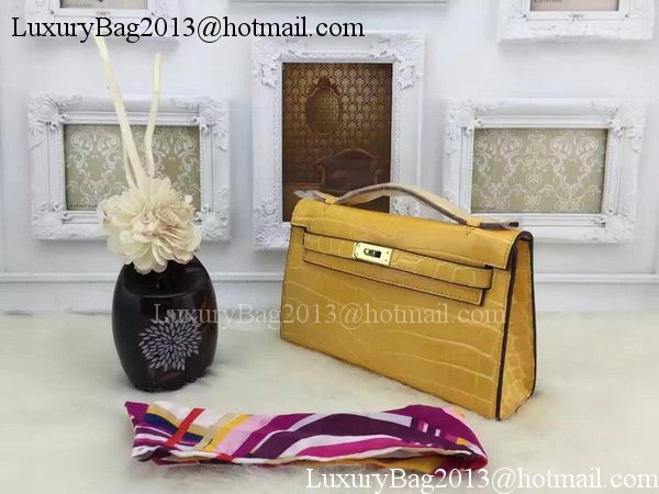 Hermes MINI Kelly 22cm Tote Bag Croco Leather KL22 Yellow Hermes MINI Kelly 22cm Tote Bag Croco Leather KL22 Yellow