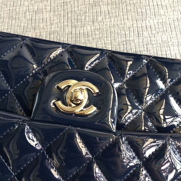 Chanel Flap Shoulder Bags Dark Blue Original Patent Leather CF1112 Silver Chanel Flap Shoulder Bags Dark Blue Original Patent Leather CF1112 Silver