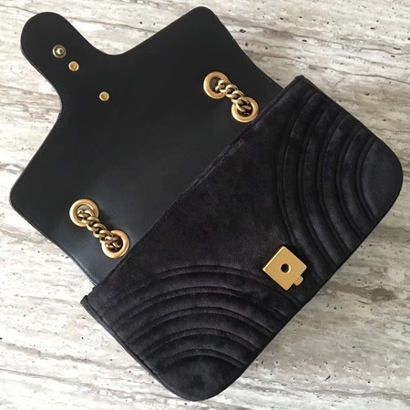 Gucci 443497 GG Marmont Chevron Velvet Shoulder Bag Black Gucci 443497 GG Marmont Chevron Velvet Shoulder Bag Black