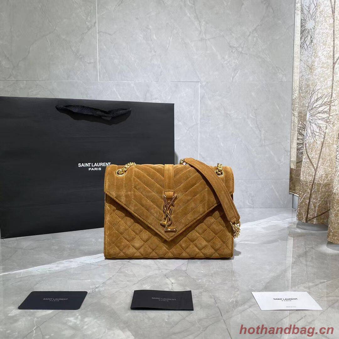 YSL ENVELOPPE MEDIUM BAG IN MIX MATELASSE GRAIN DE POUDRE EMBOSSED IN SUEDE Y487206 brown YSL ENVELOPPE MEDIUM BAG IN MIX MATELASSE GRAIN DE POUDRE EMBOSSED IN SUEDE Y487206 brown