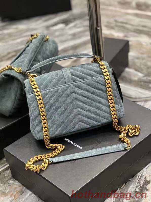 Yves Saint Laurent COLLEGE MEDIUM IN QUILTED SUEDE 600279 blue Yves Saint Laurent COLLEGE MEDIUM IN QUILTED SUEDE 600279 blue