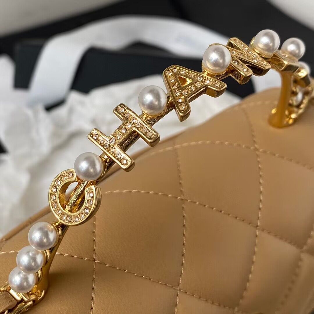 CHANEL 22B Kelly Pearl Top Handle Bag AP3513 Apricot CHANEL 22B Kelly Pearl Top Handle Bag AP3513 Apricot