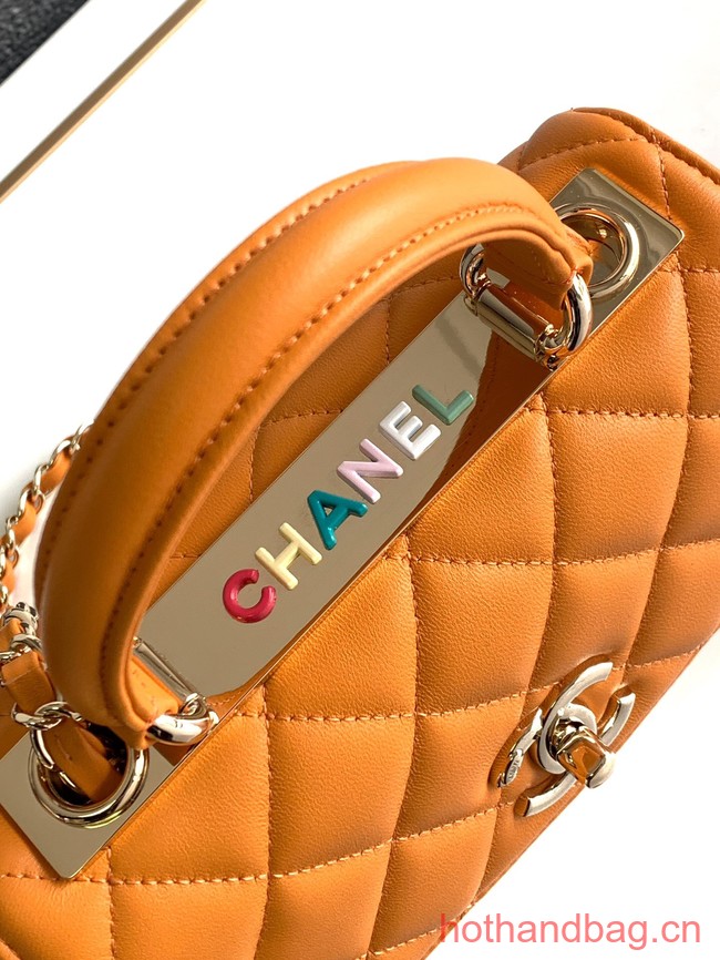 Chanel small FLAP BAG WITH TOP HANDLE AS92235 yellow