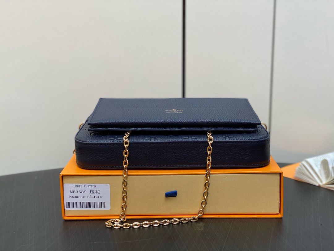 Louis Vuitton Monogram Empreinte Felicie Pochette M64065 M83589 Navy Louis Vuitton Monogram Empreinte Felicie Pochette M64065 M83589 Navy