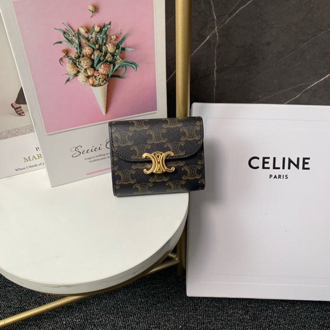 Celine SMALL FLAP WALLET TRIOMPHE IN TRIOMPHE CANVAS 10D783 BROWN