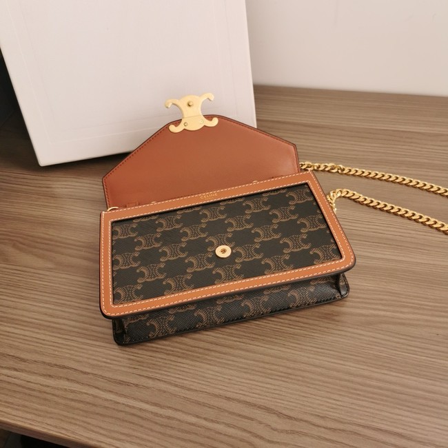 Celine WALLET ON CHAIN MARGO IN TRIOMPHE CANVAS AND CALFSKIN 10L033 TAN