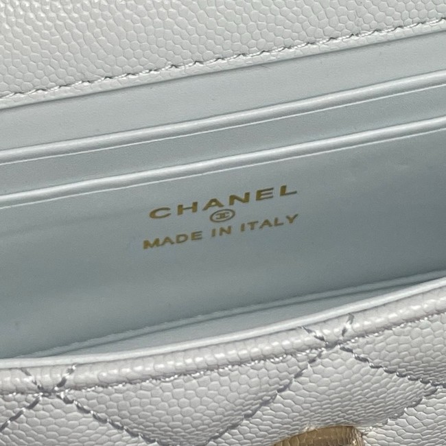 Chanel MINI FLAP BAG CLUTCH WITH CHAIN Gold-Tone Metal AP3238 light blue