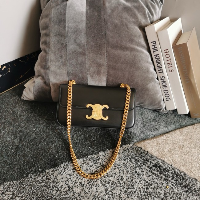 Celine CHAIN SHOULDER BAG TRIOMPHE IN SHINY CALFSKIN 197992 black&gold Hardware