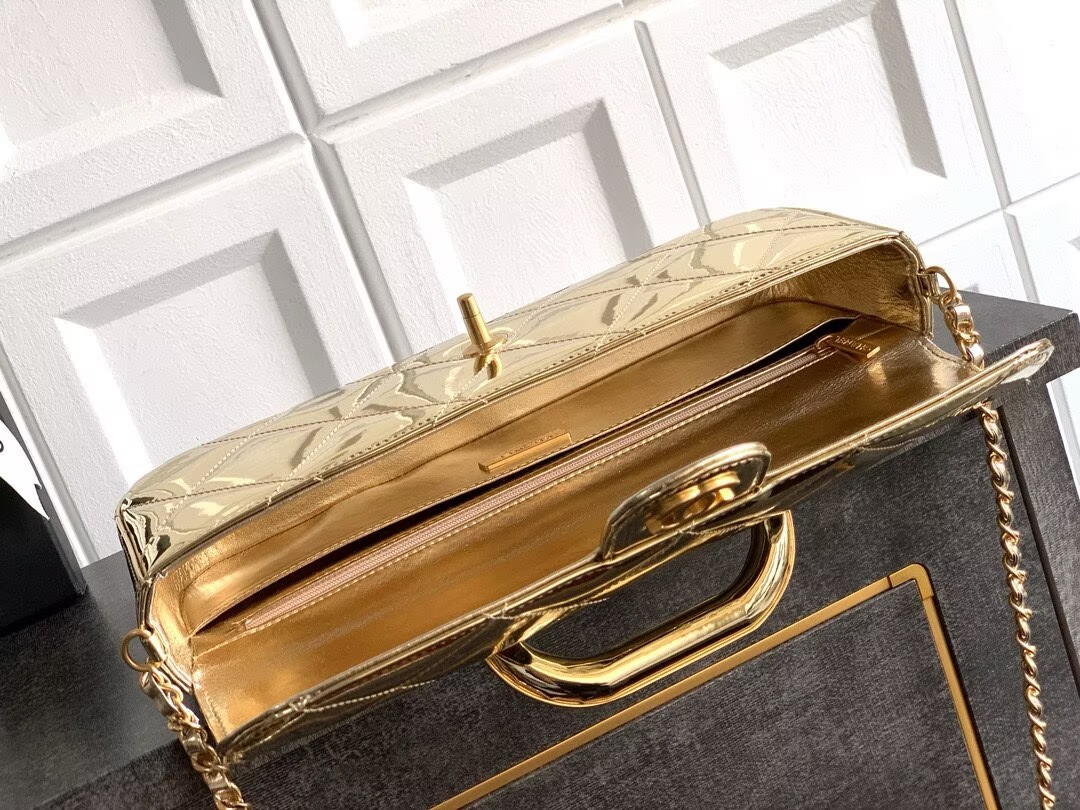 Chanel 25K Original Patent Leather Top Handle Bag A6321 Gold