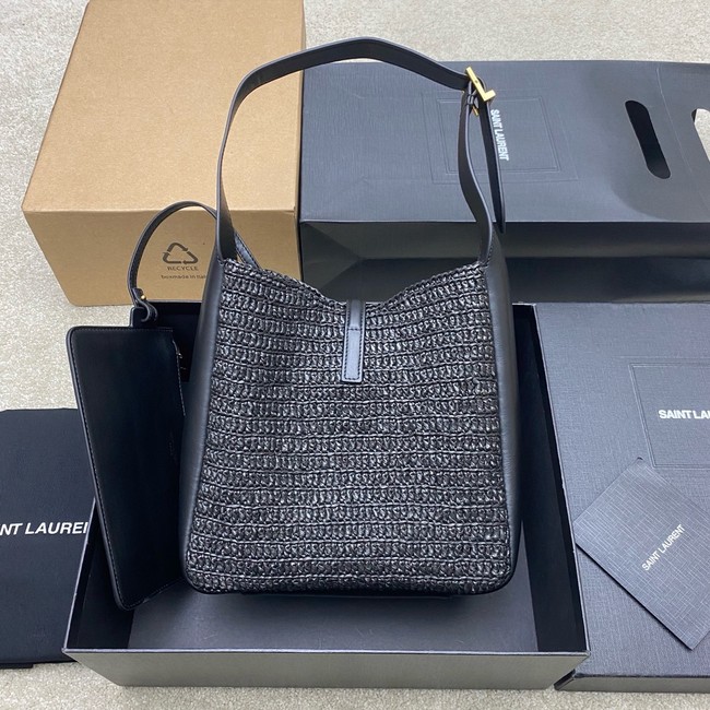 Saint Laurent LE 5 A 7 supple small in raffia and leather 823812 black