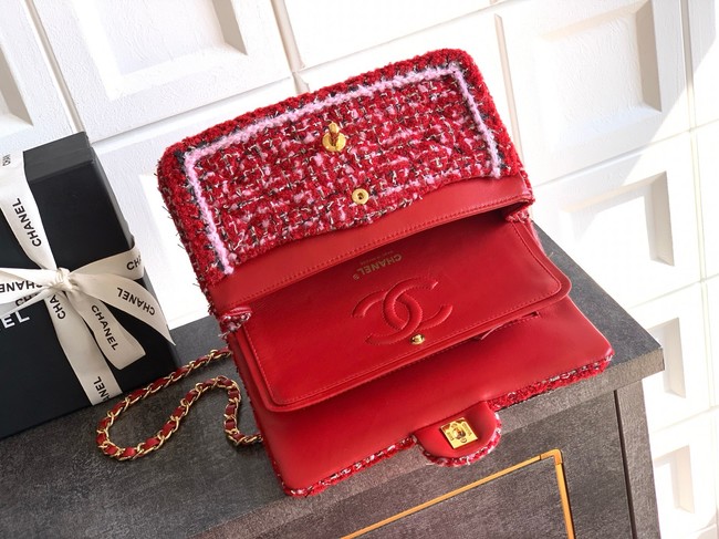 CHANEL Classic 11.12 Handbag A01112 Red Pink & Black