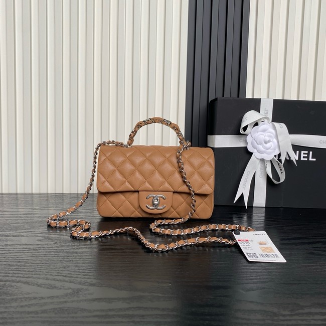 CHANEL Clutch With Chain AS2701 brown&Silver Metal
