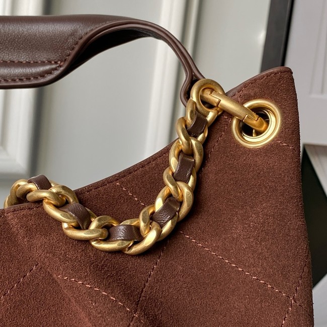 CHANEL Hobo Bag Suede Calfskin AS5970 Dark Brown