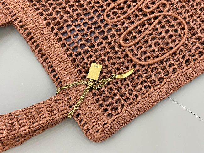 Chloe SUMMER straw and leather tote bag 0824P brown