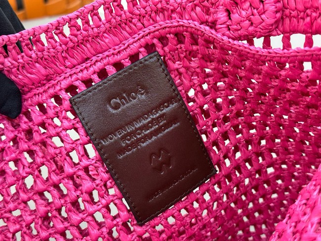 Chloe SUMMER straw and leather tote bag 0824P rose