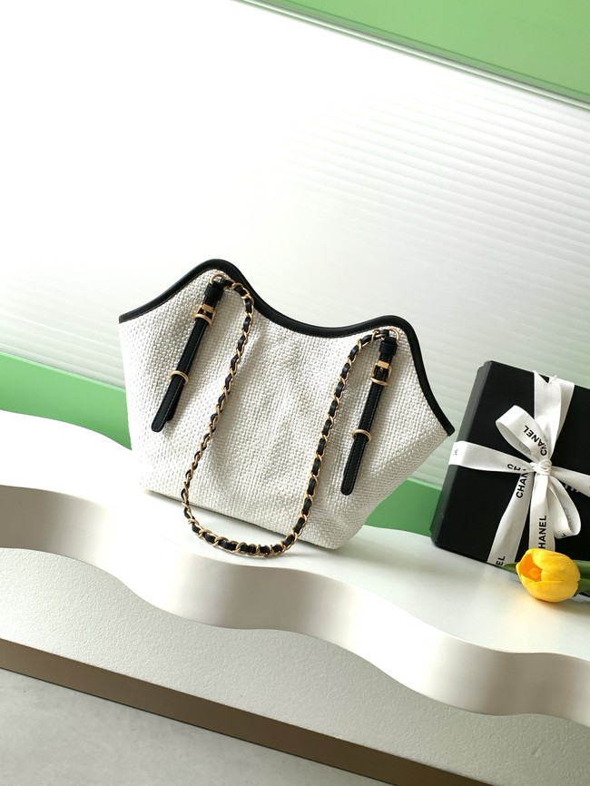 CHANEL Small Tote Braided Raffia AS6015 white