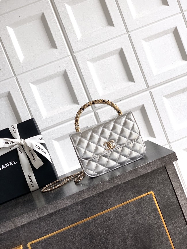 Chanel Mini Flap Bag with Top Handle AS5984 silver